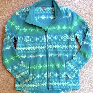 Talbots Teal and White Patterned Fleece Jacket